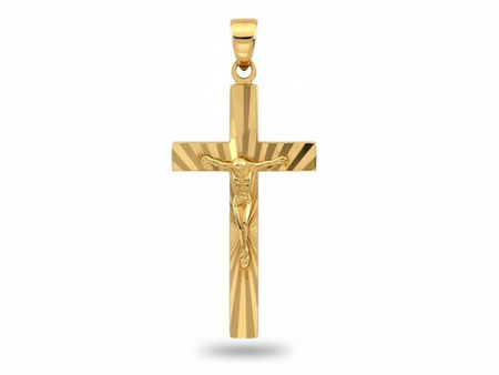 Zawieszka złoty krzyżyk frezowany z wizerunkiem