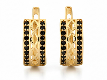 Kolczyki złote angielskie z czarnymi cyrkoniami