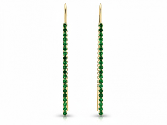 Kolczyki złote długie wiszące z zielonymi cyrkoniami