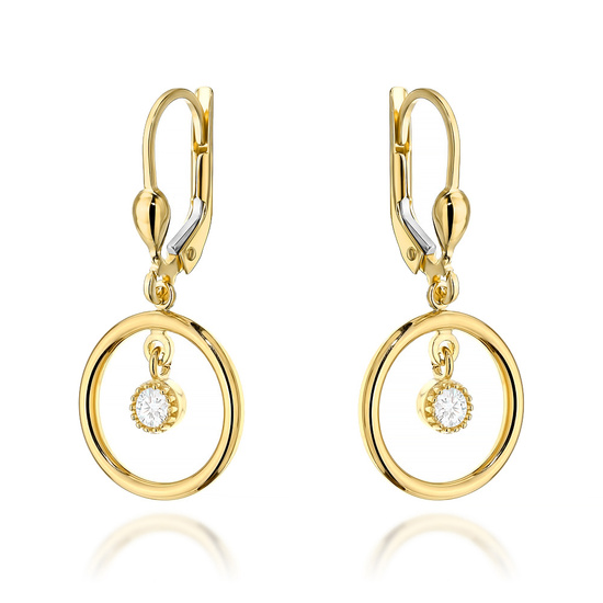 Złote kolczyki 585 wiszące koła z cyrkoniami