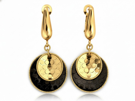 Kolczyki złote wiszące okrągłe ruchome z czarnym rodem