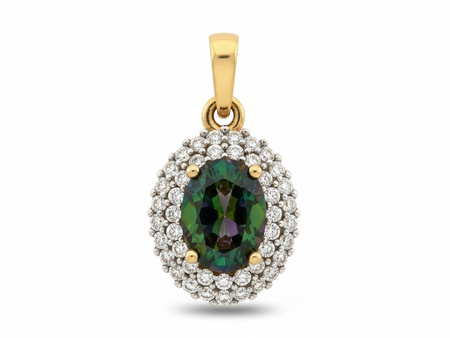 Zawieszka złota z topazem mistycznym i cyrkoniami