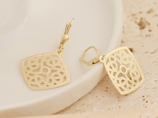 Kolczyki złote angielskie duży ażurowy ruchomy kwadrat