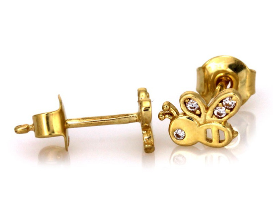 Złote kolczyki pszczoły na sztyft