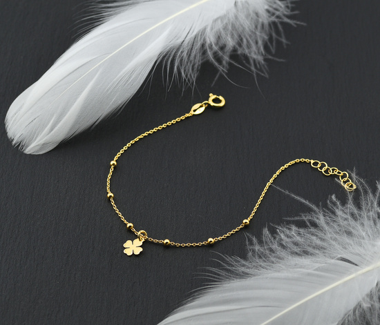 Złota bransoletka 925 koniczynka z kuleczkami - 17,5 - 19,5 cm