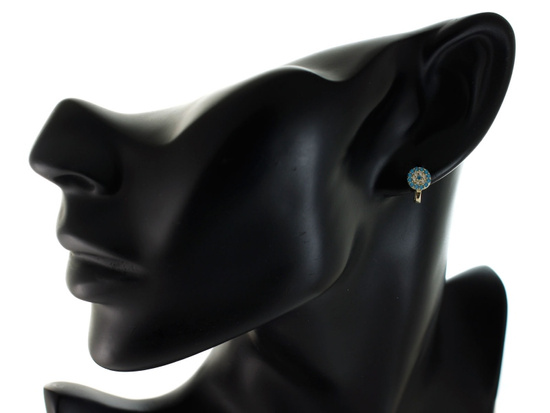 Złote kolczyki małe angielskie z niebieskimi cyrkoniami