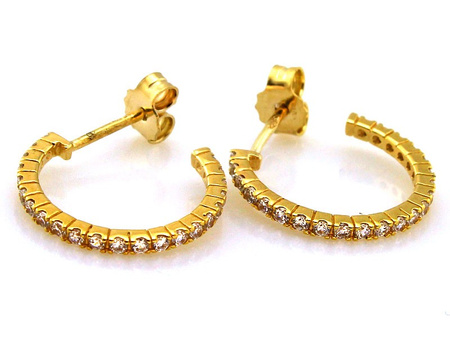 Kolczyki złote koła rząd cyrkoni na sztyft