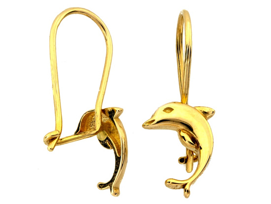 Kolczyki złote delfinki na biglu