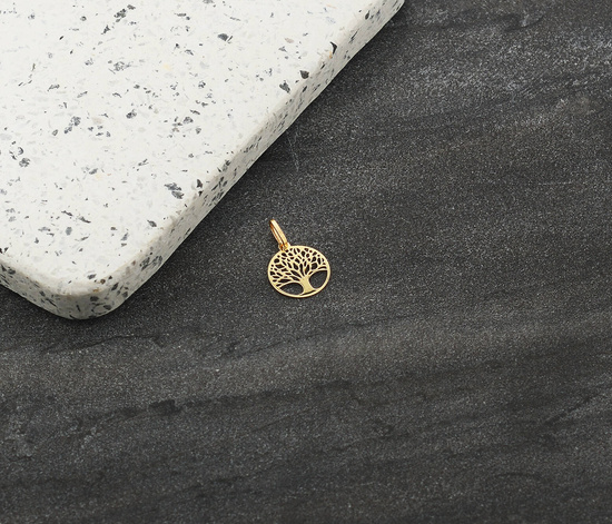 Złota zawieszka 585 - drzewko szczęścia w okrągłej oprawie