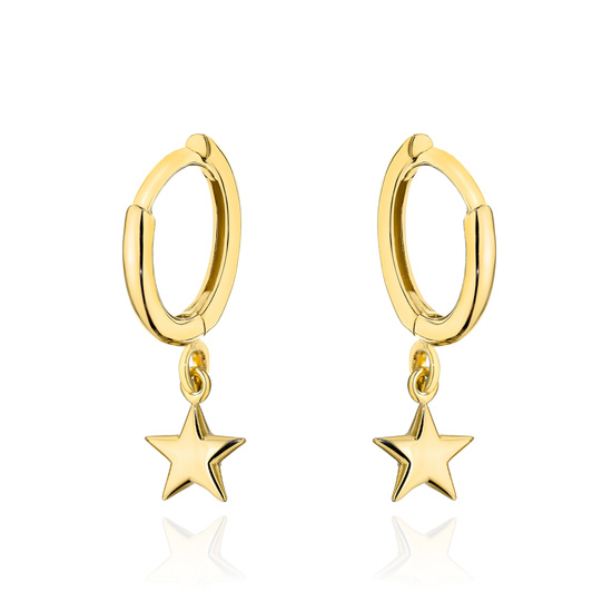 Złote kolczyki 585 kółeczka z diamentowanymi gwiazdkami