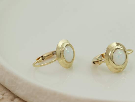 Kolczyki złote angielskie z opalem