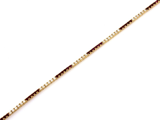 Złota bransoletka elementowa z białymi i czerwonymi cyrkoniami