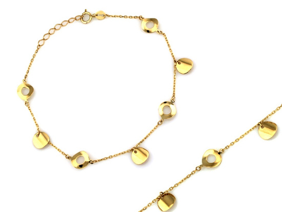 Złota bransoletka subtelna delikatna z okrągłymi zawieszkami