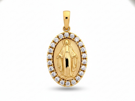 Złoty medalik dla dziewczynki owalny z Niepokalaną