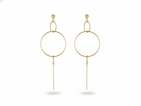 Złote kolczyki długie duże modne na sztyfcie