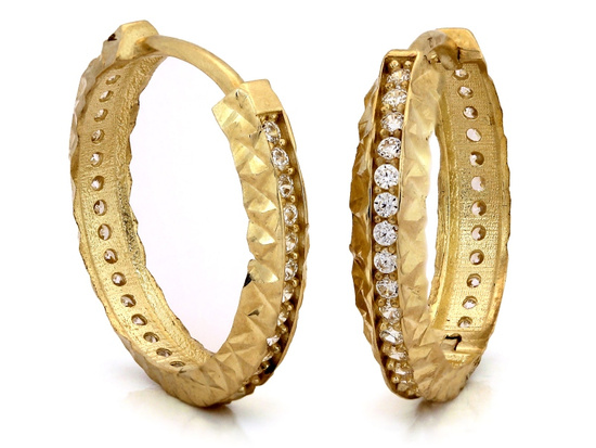 Złote kolczyki małe kołeczka zdobione cyrkoniami 17mm