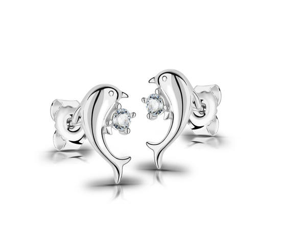 Zestaw srebrny 925 naszyjnik z kolczykami - delfinki