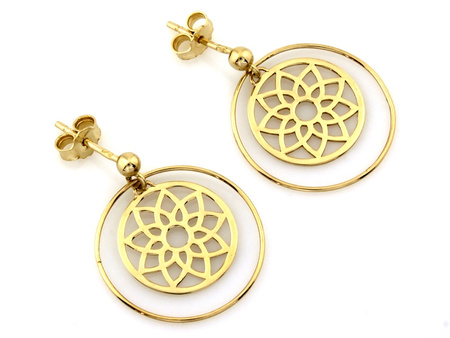 Kolczyki złote z dwóch ruchomych kółek na sztyfcie