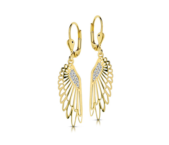 Złote kolczyki 375 wiszące - skrzydła