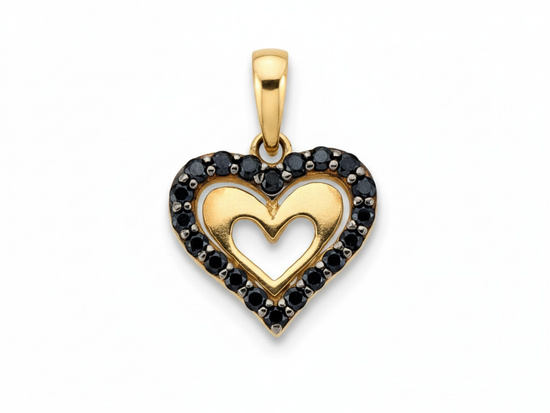 Zawieszka złote serce z czarnymi cyrkoniami