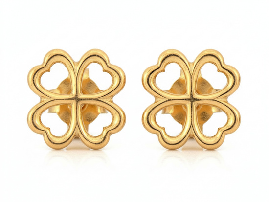 Kolczyki złote koniczynki na sztyfcie