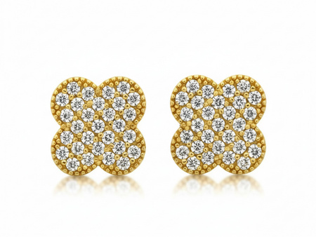 Kolczyki złote kwiatki z cyrkoniami na sztyfcie