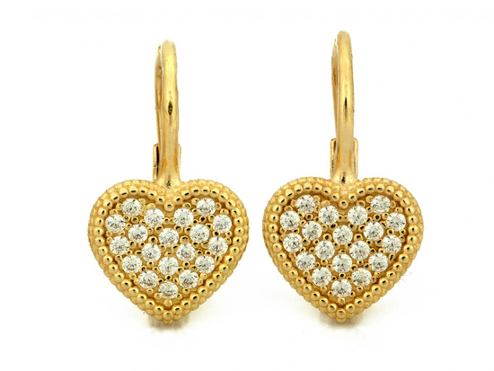 Kolczyki złote angielskie z sercem z cyrkoniami