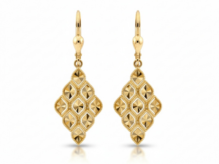 Kolczyki złote wiszące angielskie błyszczące romby