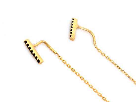 Kolczyki złote przeciągane z czarnymi cyrkoniami