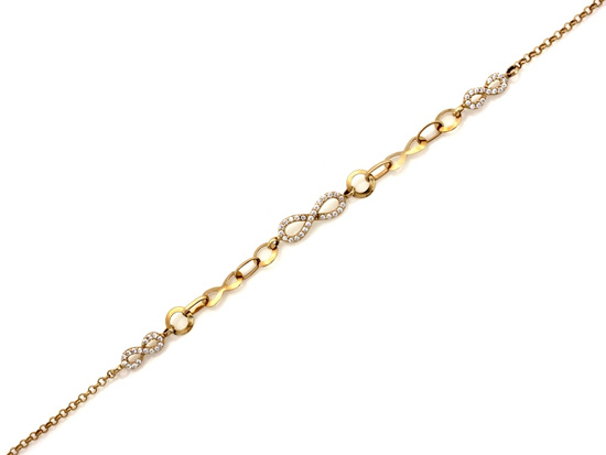 Bransoletka złota elementowa z nieskończonością z cyrkoniami