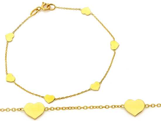 Bransoletka złota łańcuszkowa z sercami