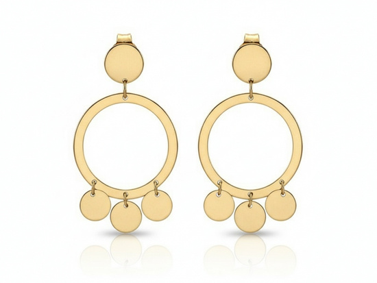Kolczyki złote kółka z wiszącymi blaszkami
