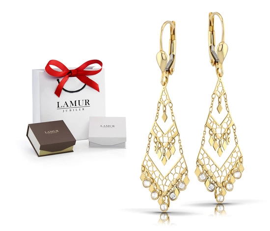 Złote kolczyki 585 ażurowe - wiszące 