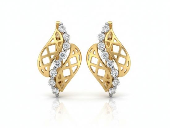 Ażurowe kolczyki złote z cyrkoniami przez środek
