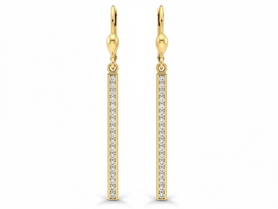 Kolczyki złote długie wiszące sztywne  z cyrkoniami