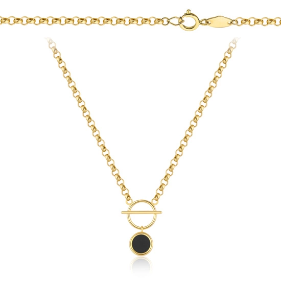 Złoty naszyjnik 585 nowoczesny rolo z onyksem w okrągłej oprawie