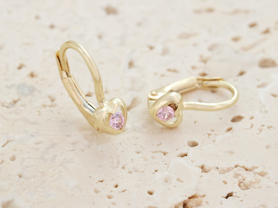 Kolczyki złote delikatne z sercem dla dziewczynki