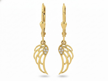 Kolczyki złote wiszące ażurowe skrzydła