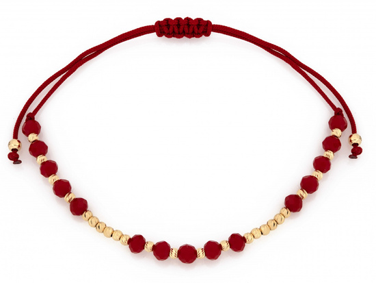Bransoletka czerwona sznurkowa ze złotymi kulkami