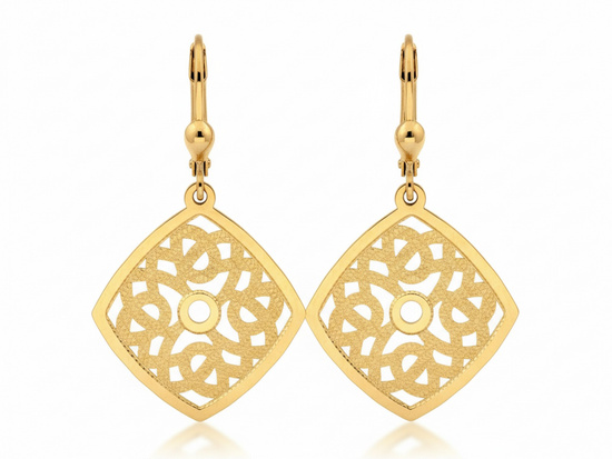 Kolczyki złote angielskie duży ażurowy ruchomy kwadrat