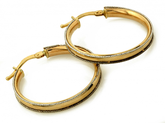 Kolczyki złote koła szerokie zdobione z białym złotem  20mm