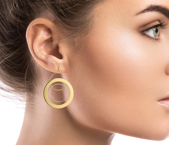 Złote kolczyki 585 długie - wiszące koła