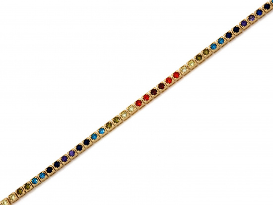 Bransoletka złota tenis z kolorowymi cyrkoniami