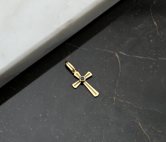 Złoty krzyżyk 585 - zawieszka z cyrkonią
