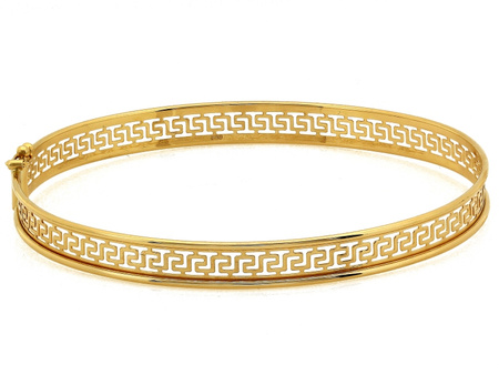 Złota sztywna bransoletka z wzorem greckim