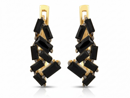 Złote kolczyki angielskie z czarnymi cyrkoniami