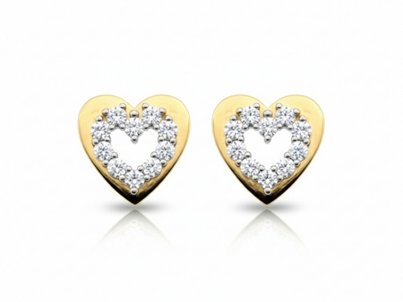 Kolczyki złote serduszka z białymi cyrkoniami