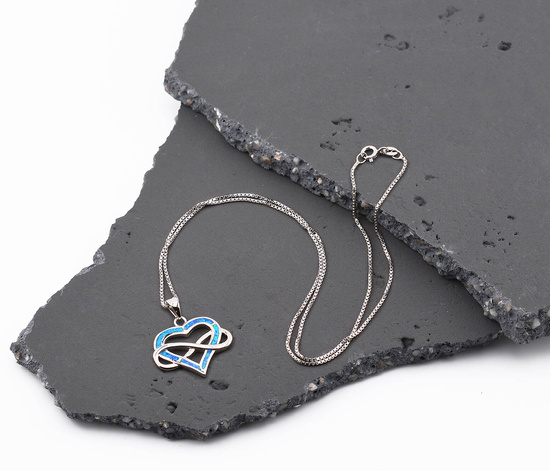 Naszyjnik srebrny 925 z opalem - serce, nieskończoność