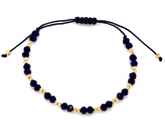 Bransoletka złota z kulkami na niebieskim sznurku