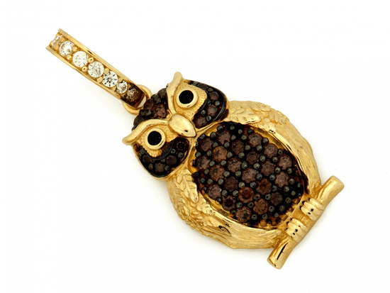 Zawieszka złota sowa z cyrkoniami